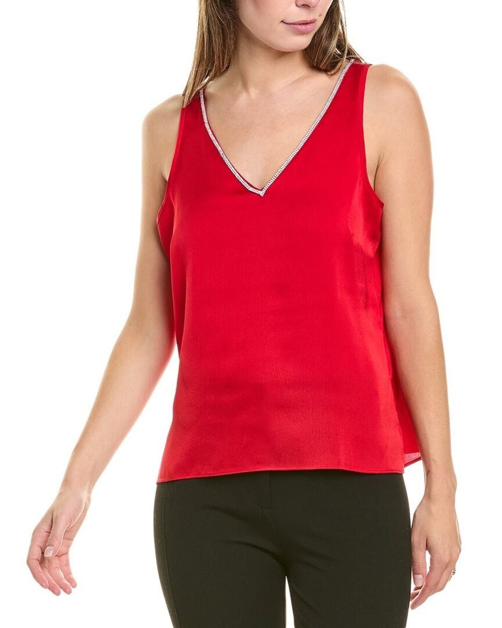 Vince Camuto Women's Rhinestone-Trim V-Neck Tank Red Size M 0439